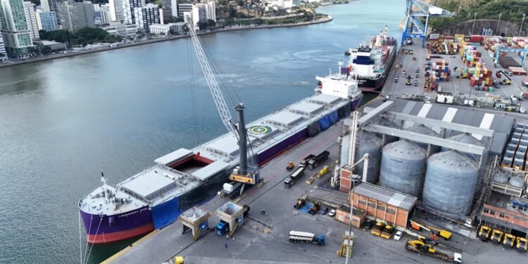 Navio Panamax descarrega pela primeira vez no porto de Vila Velha