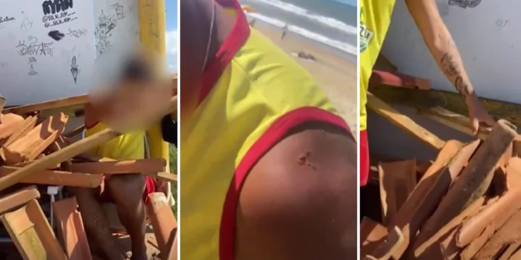 Telhado de posto de guarda-vidas desaba e fere três trabalhadores em Guriri, São Mateus