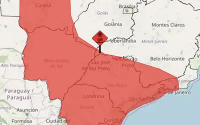Área sob aviso vermelho para onda de calor, vigente para os últimos dias de setembro, entre sábado (26) e quarta-feira (30). Imagem: Inmet/Reprodução Área sob aviso vermelho para onda de calor, vigente para os últimos dias de setembro, entre sábado (26) e quarta-feira (30). Imagem: Inmet/Reprodução